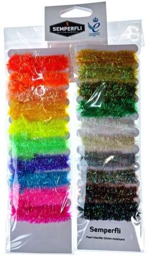PHECDA Sport 15 Cards Multi Colors Tinsel Chenille Line Crystal Flash Line Fly Fishing Tying Material for Nymphal Bugs Scud 15 Cards-75M